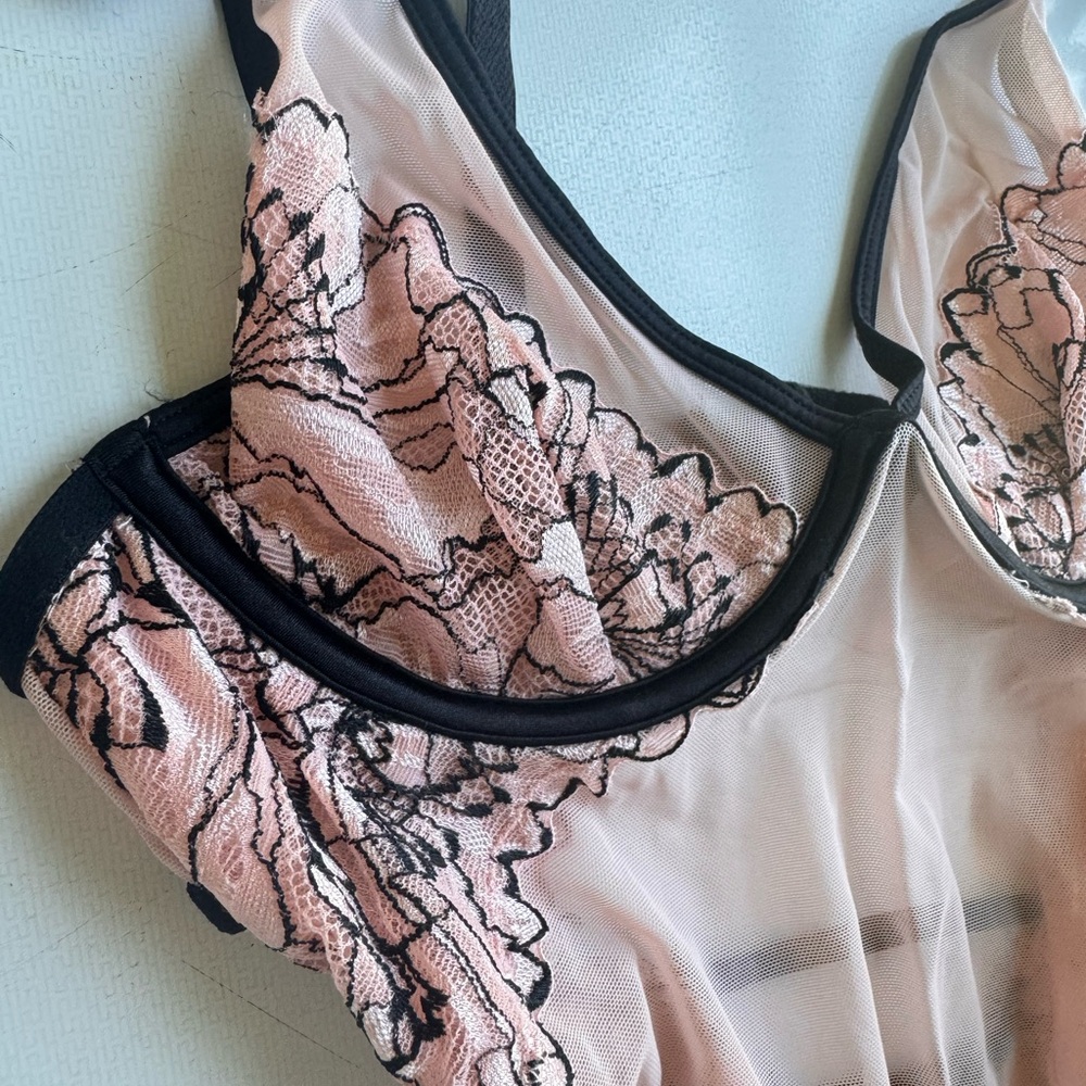 Auden Pink and Black Lace Bodysuit